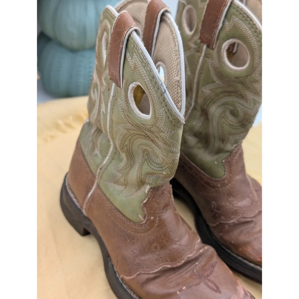 Durango Kids Western Boots 13M Brown Sage Green Square Toe Lil Rebel BT282